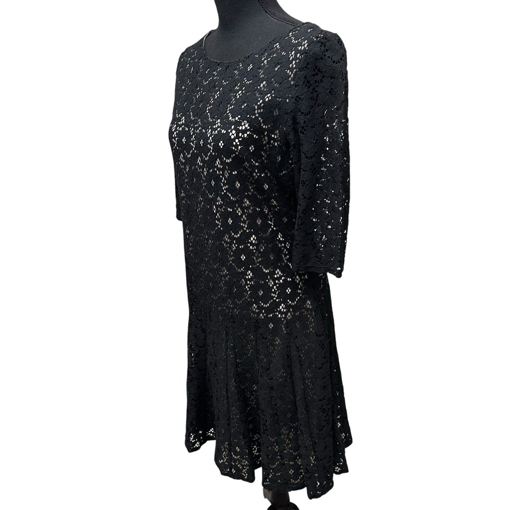 Betsy Johnson Black Lace Dress Petticoat Illusion Cocktail Dress 3/4  Size 12 - Picture 4 of 11